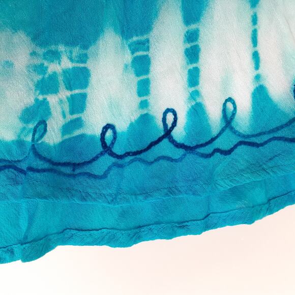 Vintage 90s Tie Dye Midi Dress Handkerchief Hem Embroidered Resort Wear 3X NWT - Picture 6 of 13